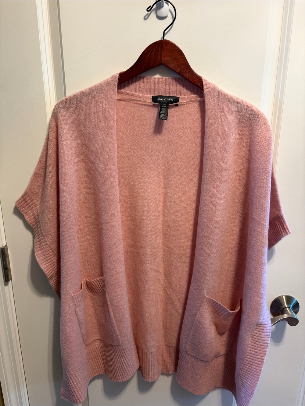 Halogen Dusty Pink Cashmere Open-Front Short Sleeve Cardigan